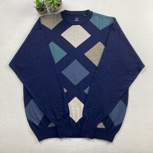 Callaway Nordstrom Vintage Merino Wool Knit Diamond Pattern Crewneck Sweater
